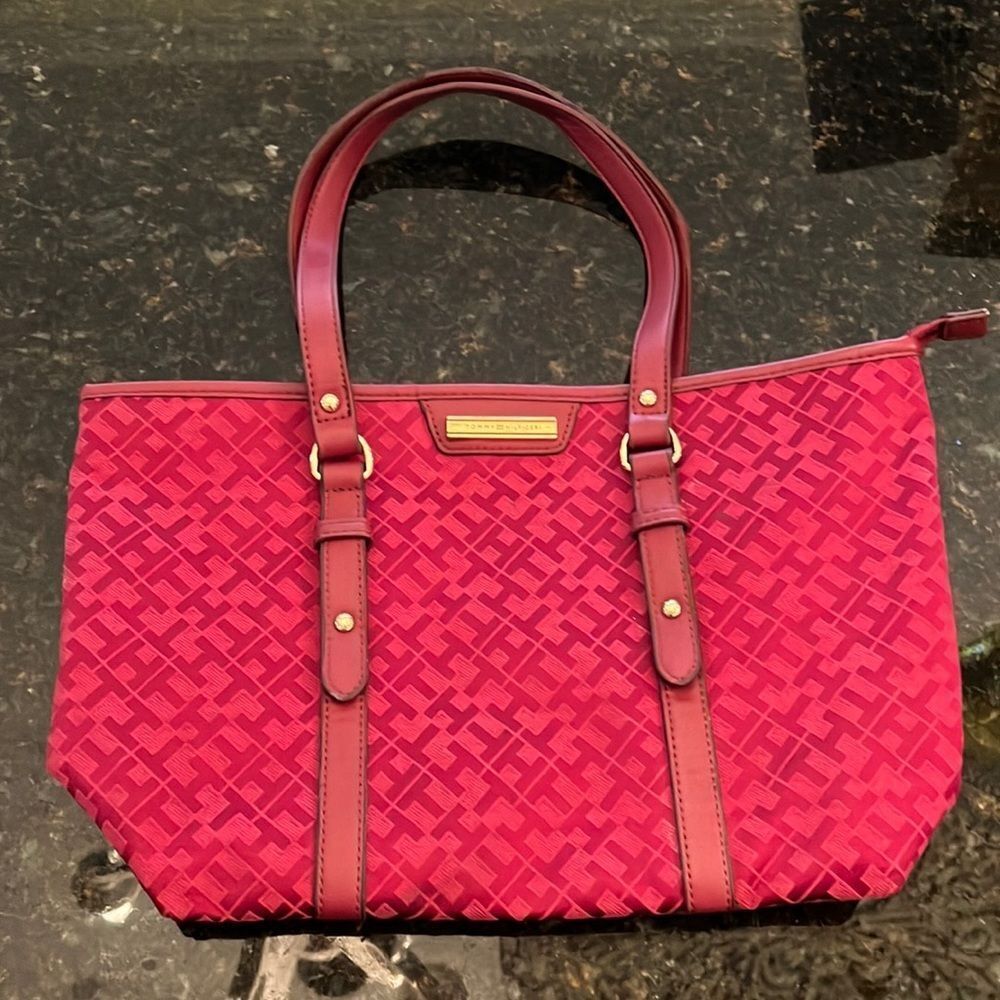*Tommy Hilfiger* Ruby Red Monogram Shopper Handba… - image 1